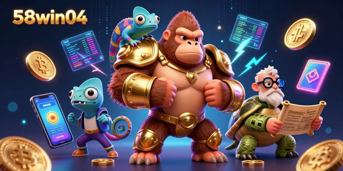 Experience exciting gaming action with 58win04 featuring vibrant characters and crypto elements.
