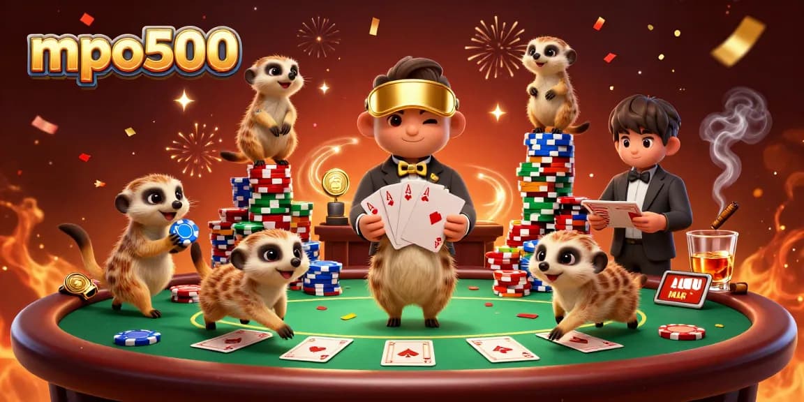 Experience the mpo500 excitement with meerkats managing a vibrant casino environment.