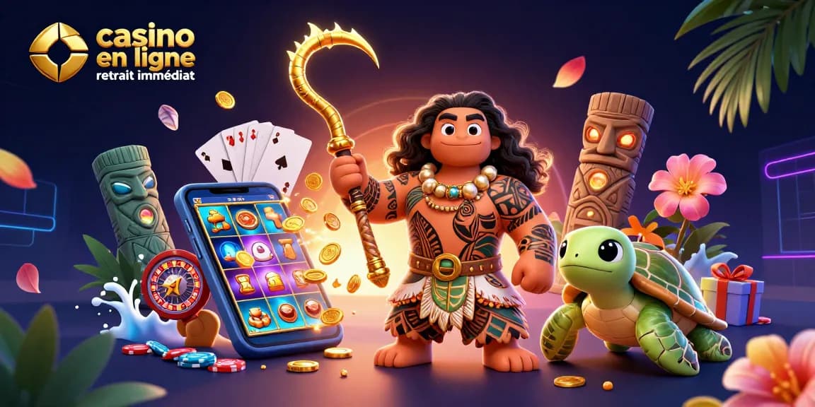 Profitez du monde du casino en ligne retrait immédiat avec un démigod et des éléments de jeu colorés.