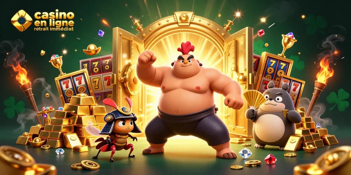Jouez à des jeux captivants sur un casino en ligne retrait immédiat avec une animation colorée illustrant des gains.
