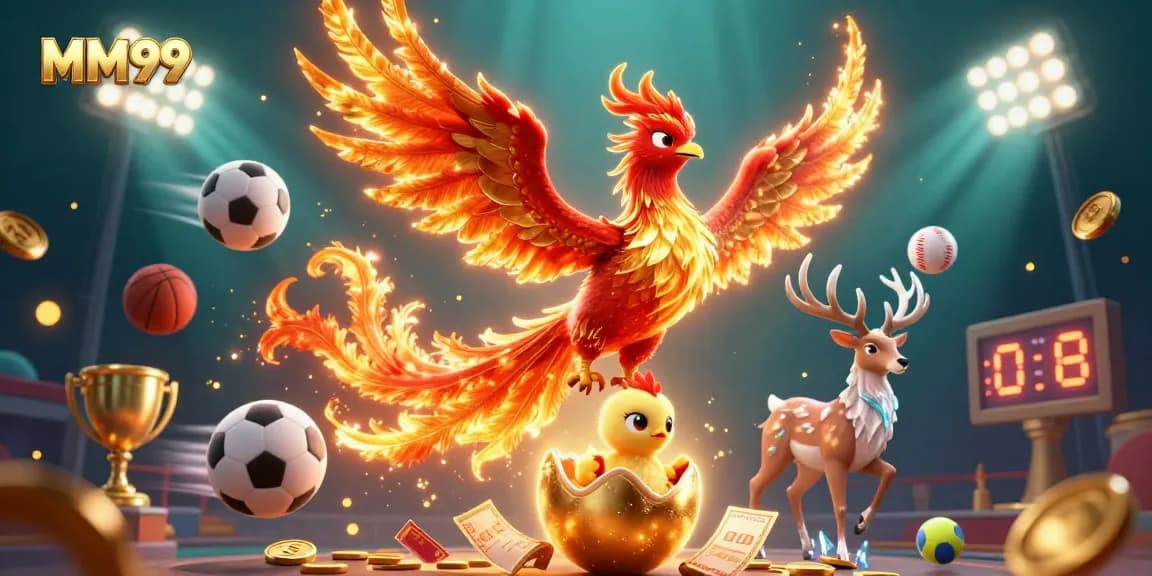 Engage with MM99's vibrant gaming scene featuring dynamic characters and casino elements.