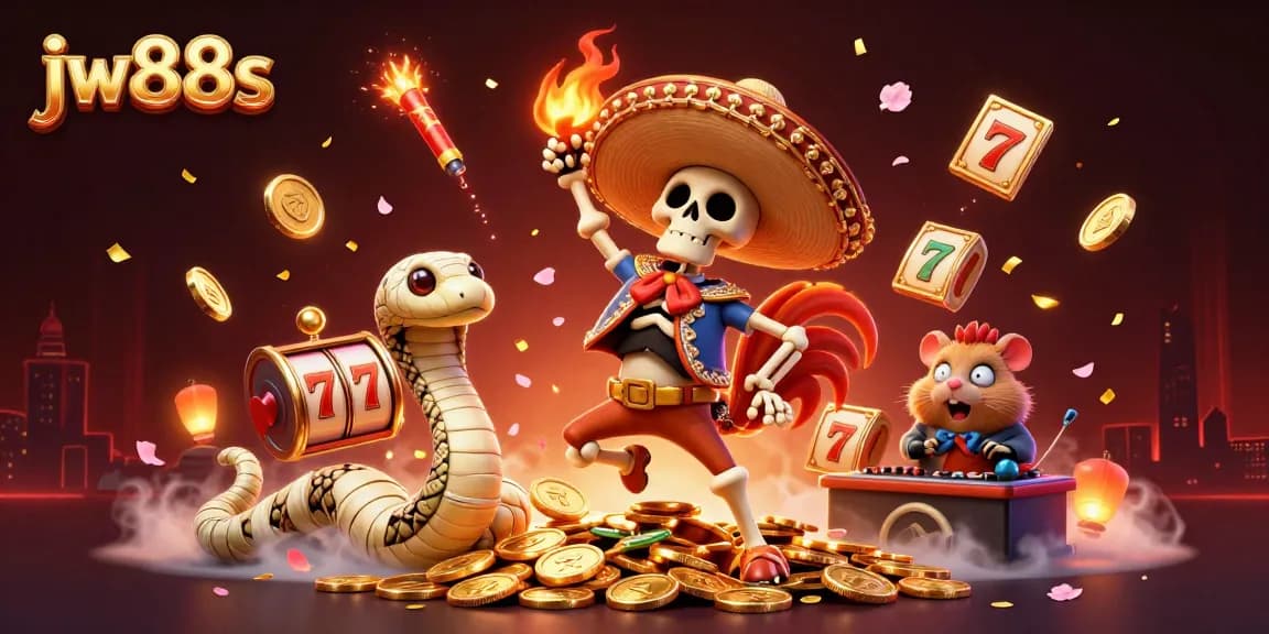 Experience the fun at jw88s with dancing skeletons, vibrant slots, and festive gaming elements.