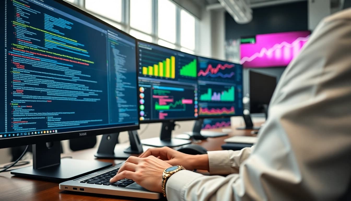 Engaging custom Shopify development project in a vibrant office, showcasing professional coding and eCommerce growth.