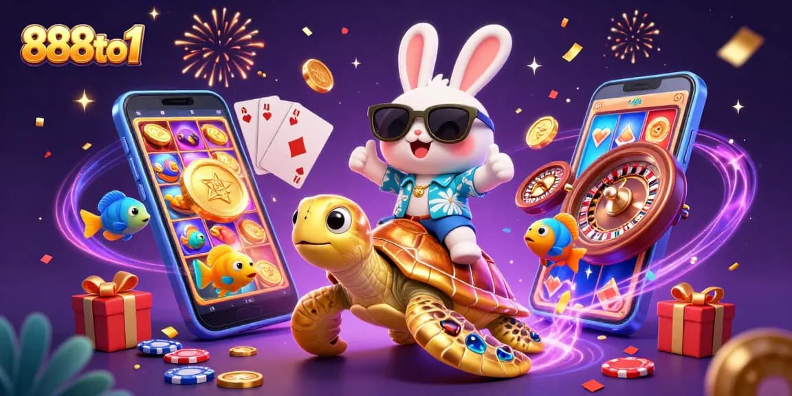 Spin the reels at 888to1 while enjoying vibrant slots with a lucky rabbit and golden turtle!