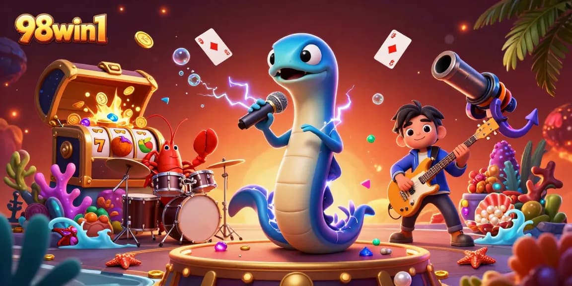 Engage in thrilling games with 98win1 at this vibrant underwater casino scene.