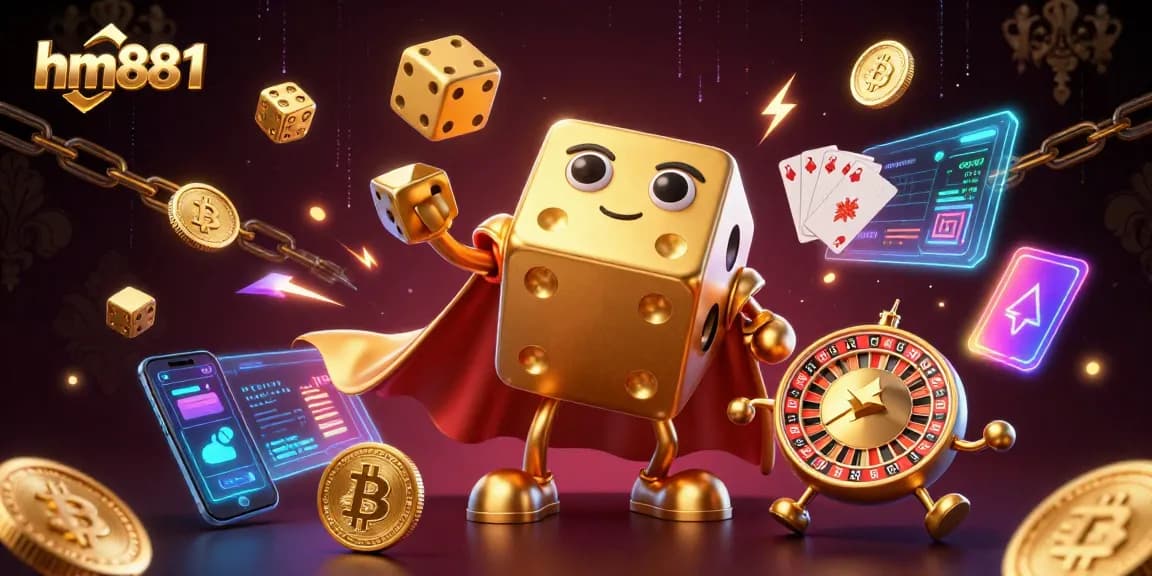Engage with the vibrant world of hm88 1 through a dynamic 3D casino illustration showcasing intricate digital elements.