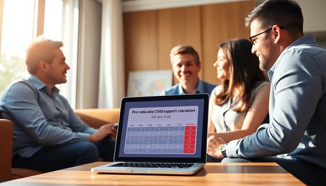 Using the Pro-rata child support calculator NY on a laptop to assess child support obligations.