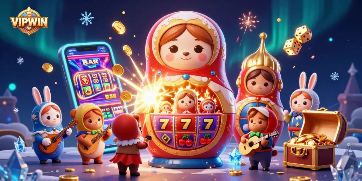 Engage with VIPWIN's thrilling gaming experience featuring unique characters in a vibrant casino setting.