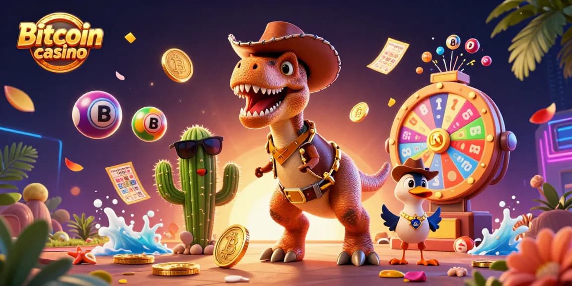 Jouez au Bitcoin casino avec des jeux palpitants et des pièces colorées qui vous entourent.