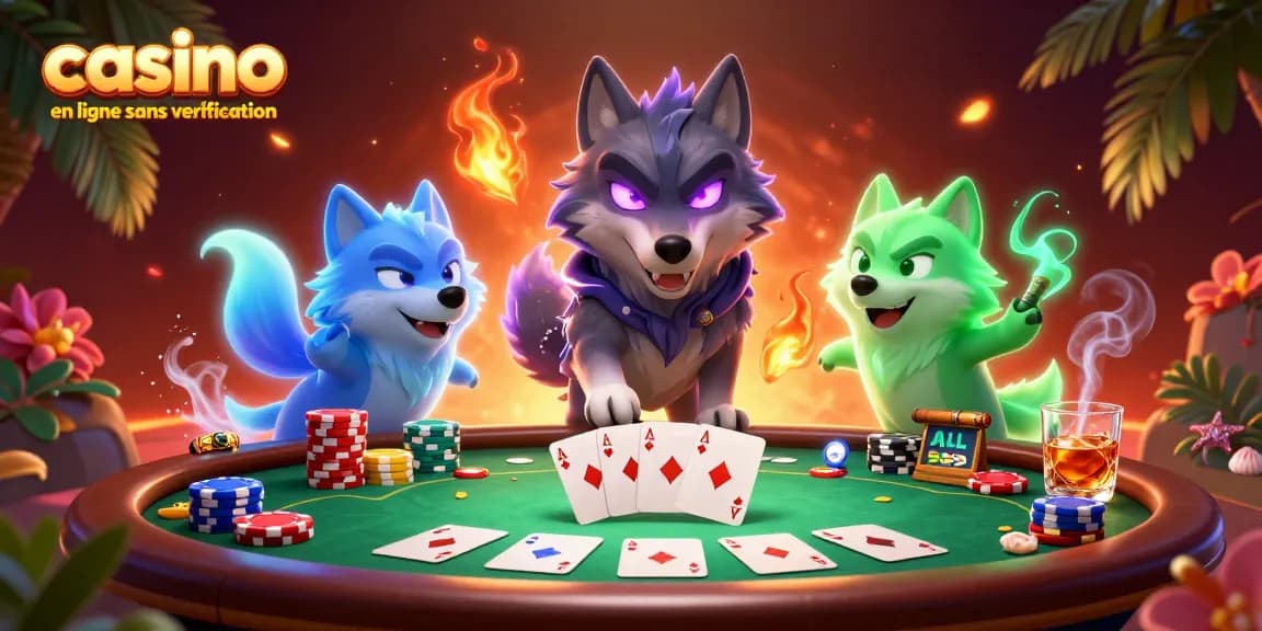 Jouez dans un casino en ligne sans vérification avec un chef de meute de loup et des cartes de poker captivantes.