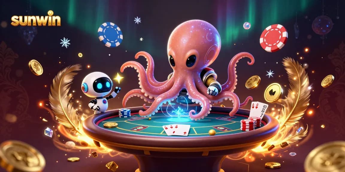 Experience the excitement of sunwin poker with an alien octopus and vibrant casino elements.