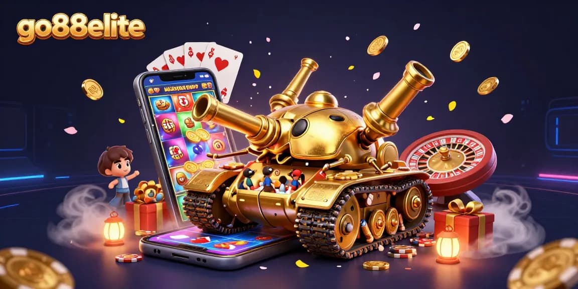 Engage with go88elite's vibrant casino experience featuring a golden beetle tank with a mini casino.