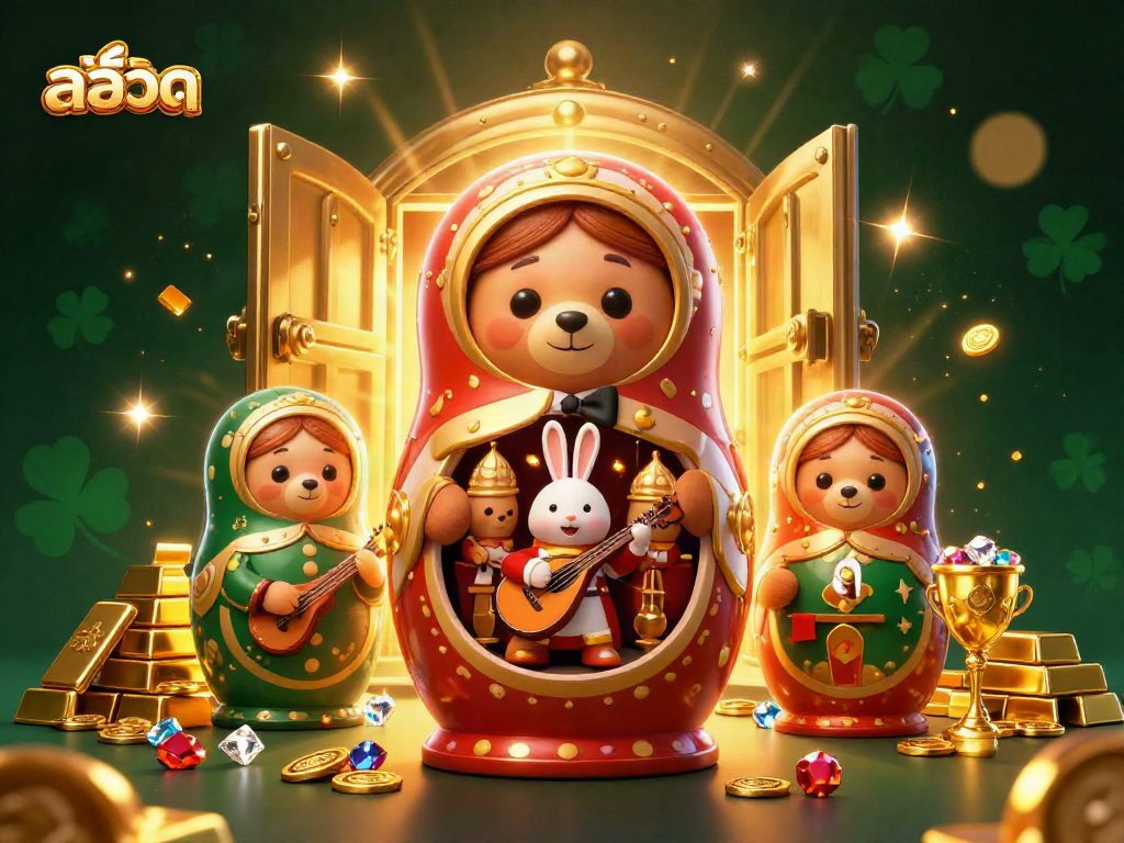 Experience สล็อต thrills with playful bears in a vibrant 3D casino scene