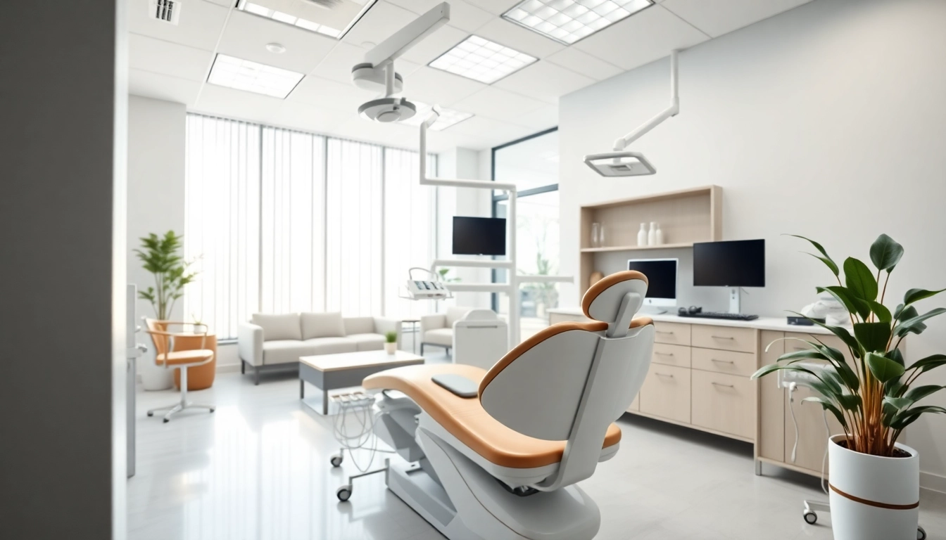 Visit a modern dental office featuring a comfortable chair and advanced dental equipment.