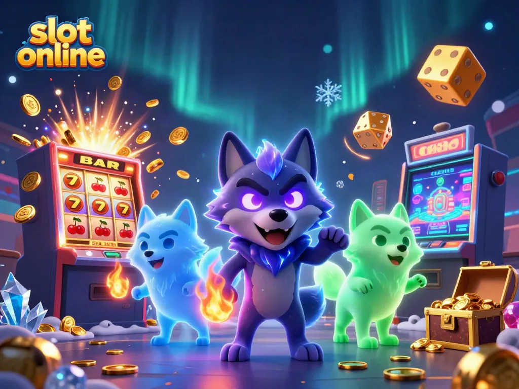 Experience thrilling slot online action with vibrant 3D wolves and explosive casino elements.