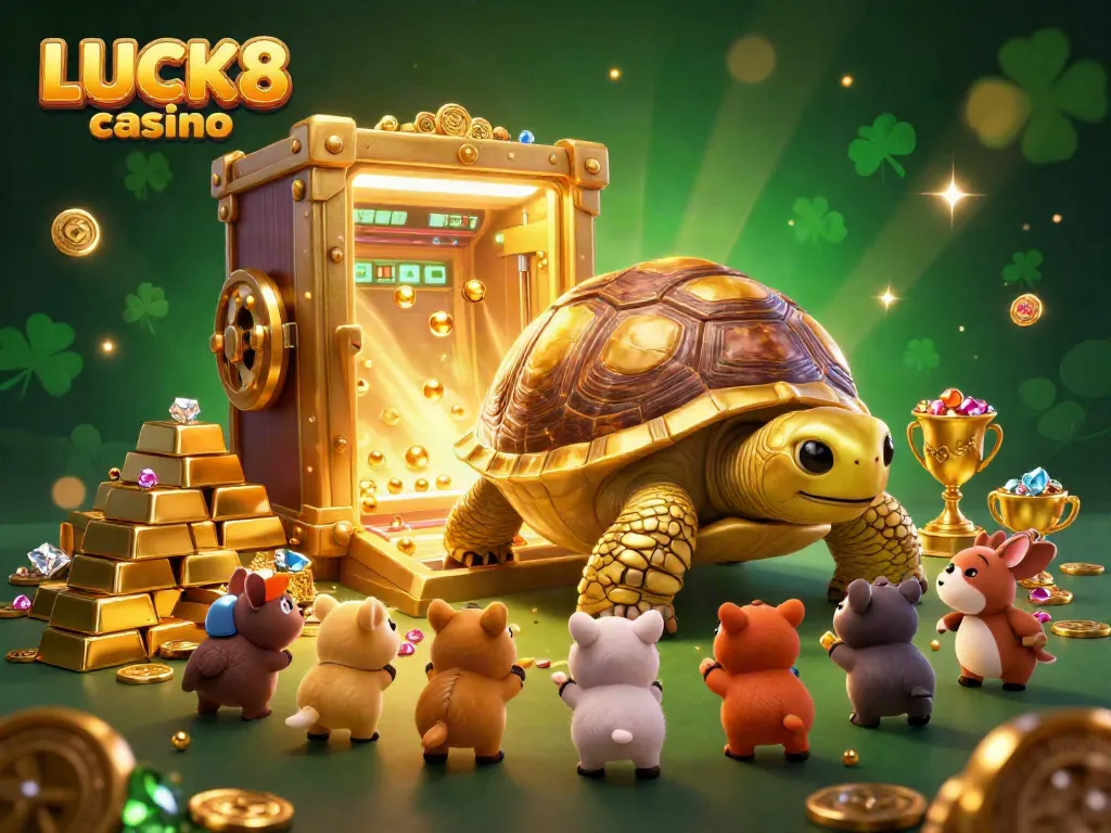 Experience thrilling gameplay at LUCK8 casino with vibrant golden treasures and excited players.