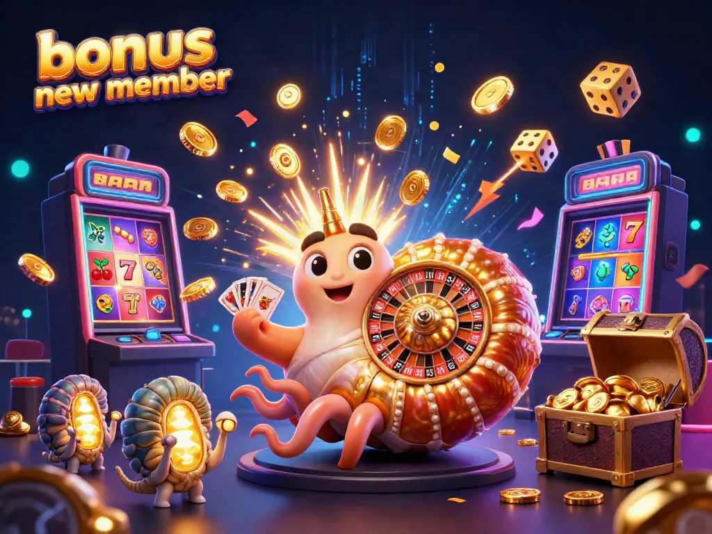 Engage with the exciting bonus new member offer through a vibrant 3D illustration showcasing thrilling casino elements.
