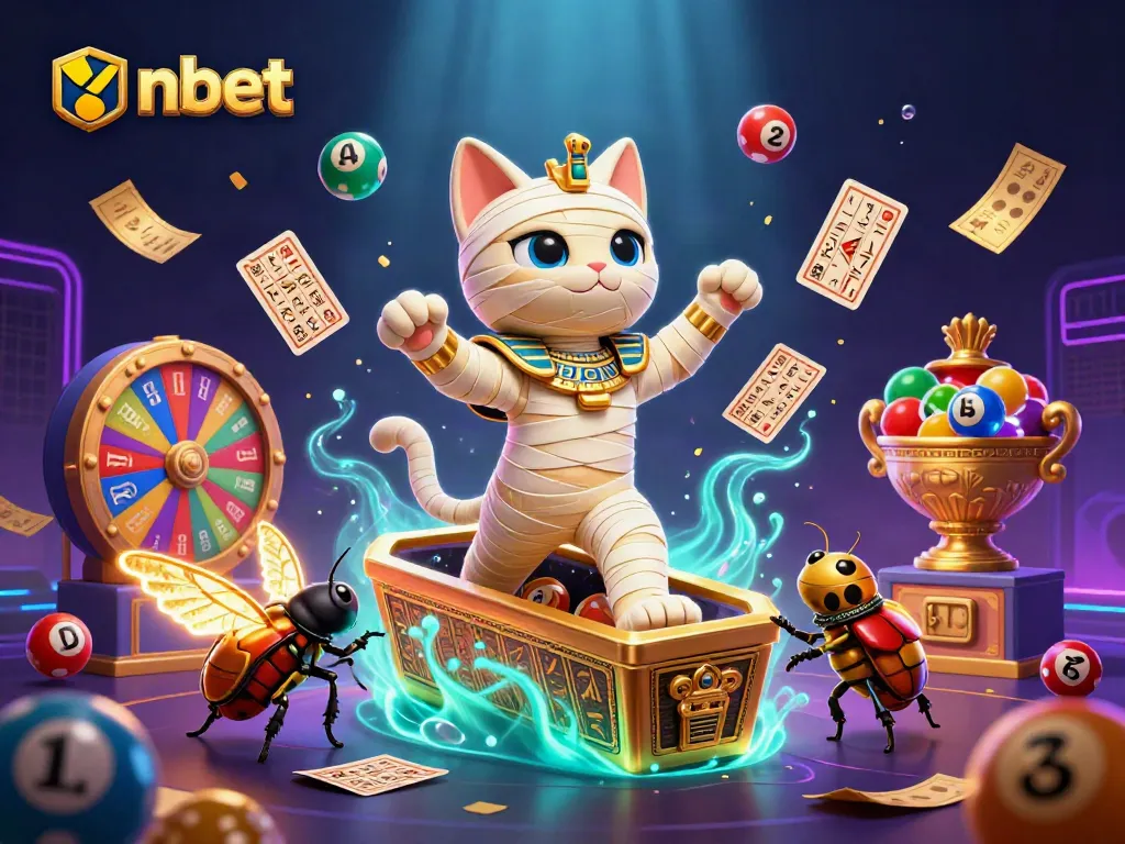 Experience thrilling action with nbet's vibrant gaming scene featuring a mummy cat and golden elements.