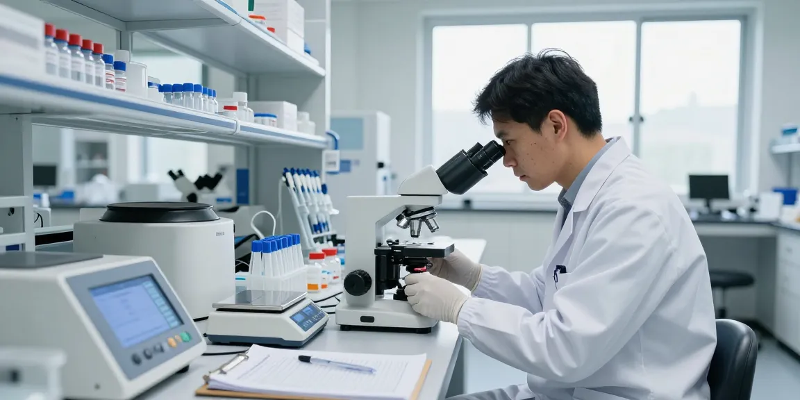 Scientist analyzing peptide samples at koipeptidescanada.com in modern laboratory.