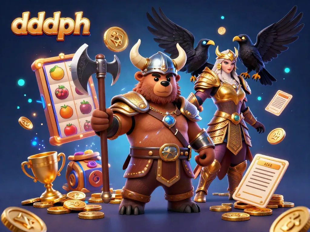 Experience the excitement of dddph with a vibrant Viking and a Valkyrie in a magical casino scene.