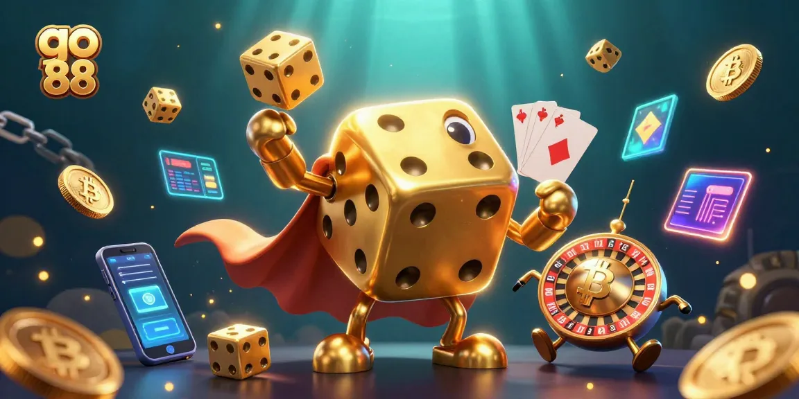 Engage with go 88's vibrant casino adventure featuring golden dice and crypto elements.