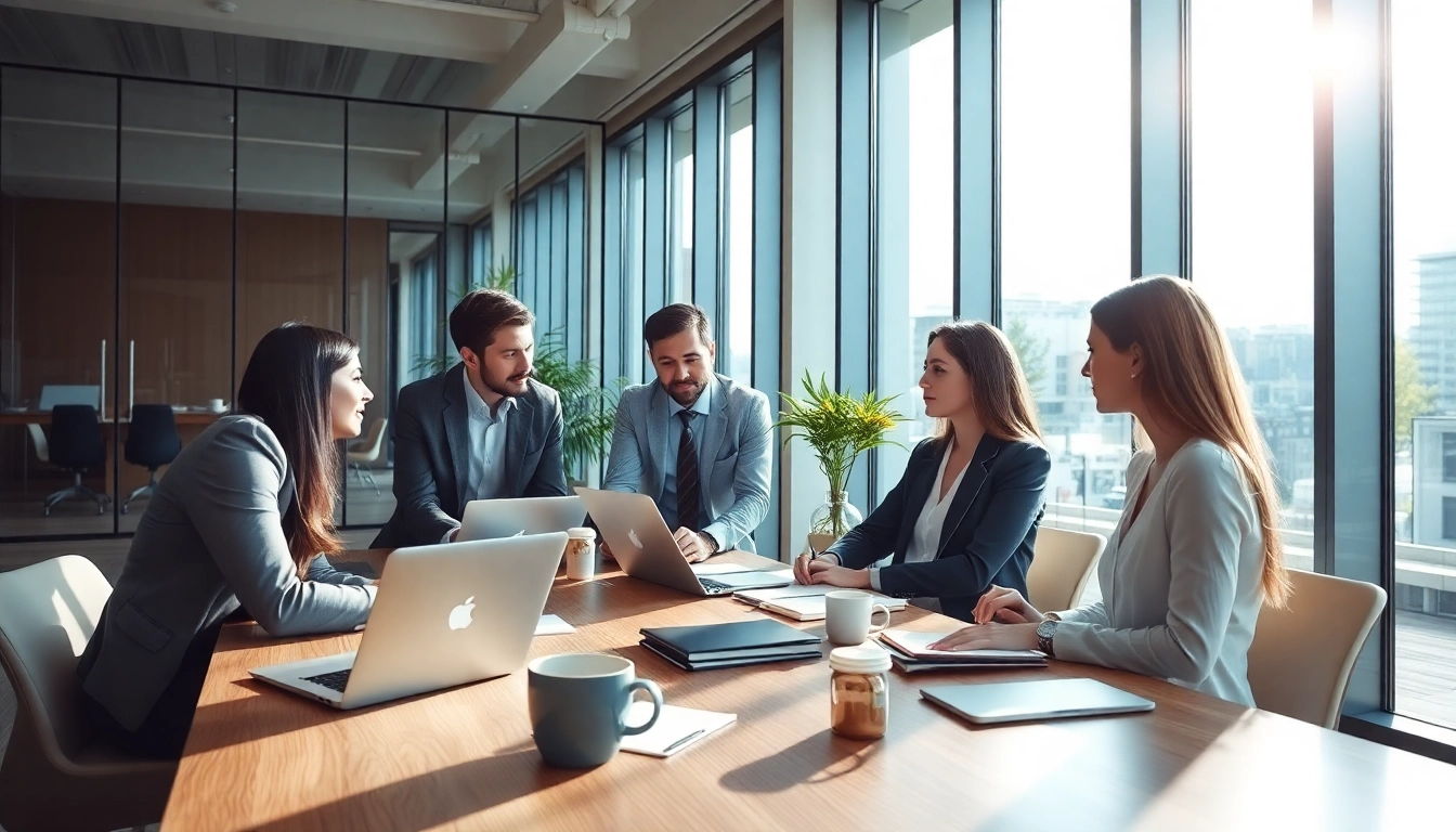 Team collaborating in csc hamburg during a strategic business meeting in modern office.