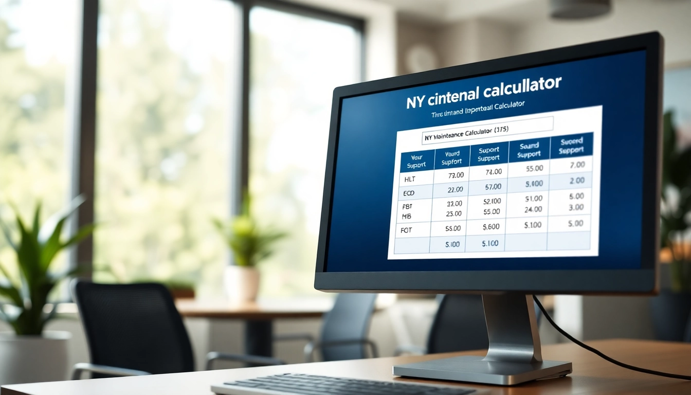 Calculate child support using the NY maintenance calculator with child support in a modern office setting.