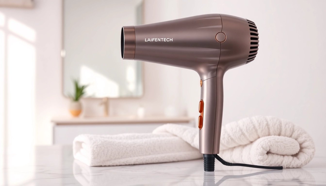 Laifentech hair dryer elegantly displayed in modern bathroom decor.