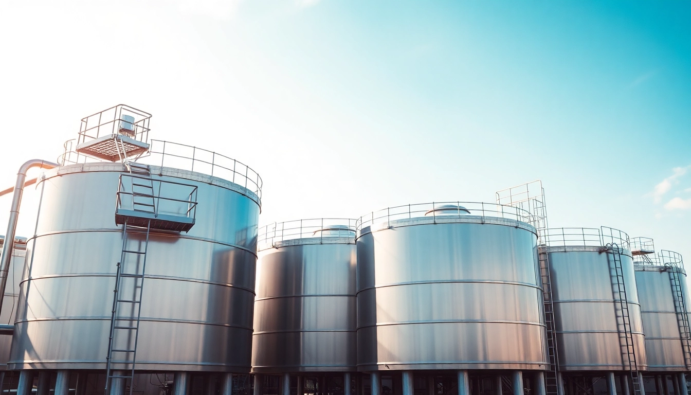 Showcasing Above-Ground Storage Tank Design amidst an industrial backdrop, emphasizing safety features.