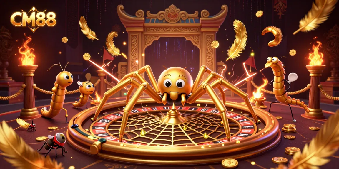 Experience thrilling bets at CM88 with a dynamic casino-themed illustration featuring a roulette wheel web.