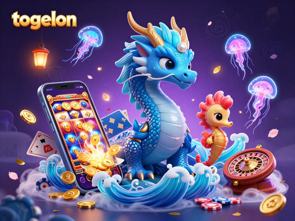 Join the excitement of togelon with a vibrant 3D dragon and seahorse knight in a casino-themed scene.