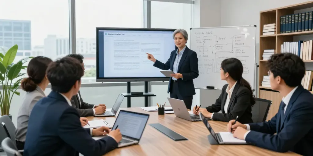 Lead Roedl legal team collaborating on international advisory strategies in a modern office.