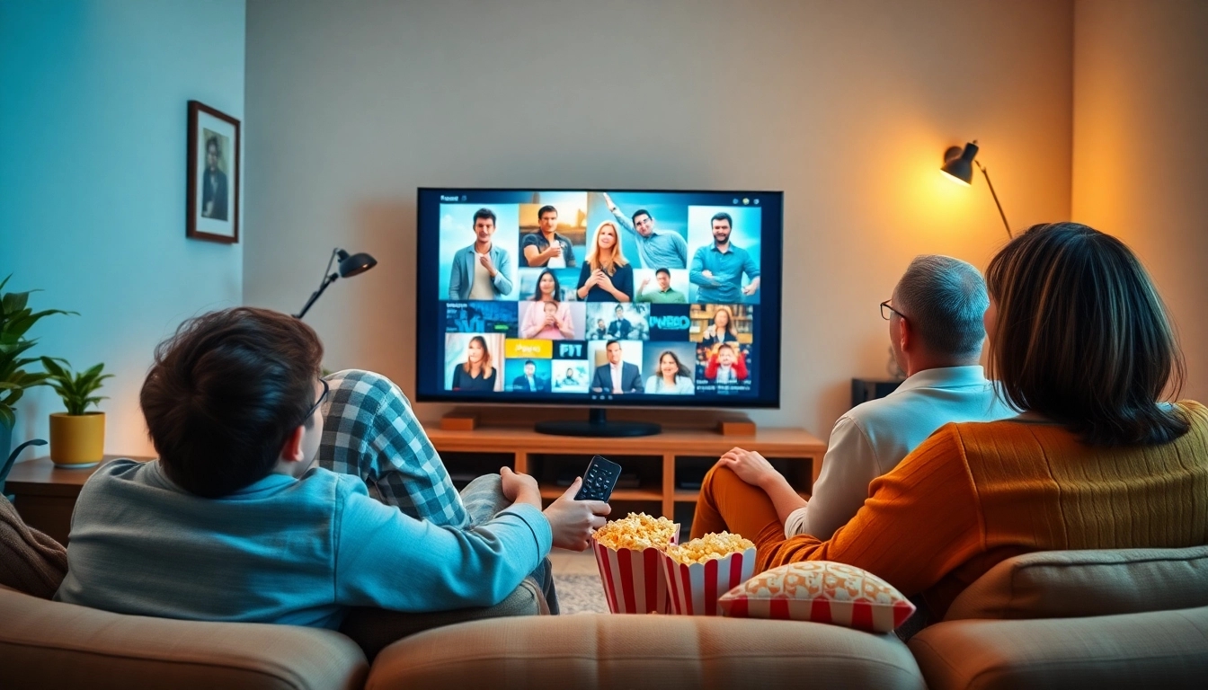 Enjoy a FREE IPTV Trial in a cozy living room setting with a family engaged in entertainment.