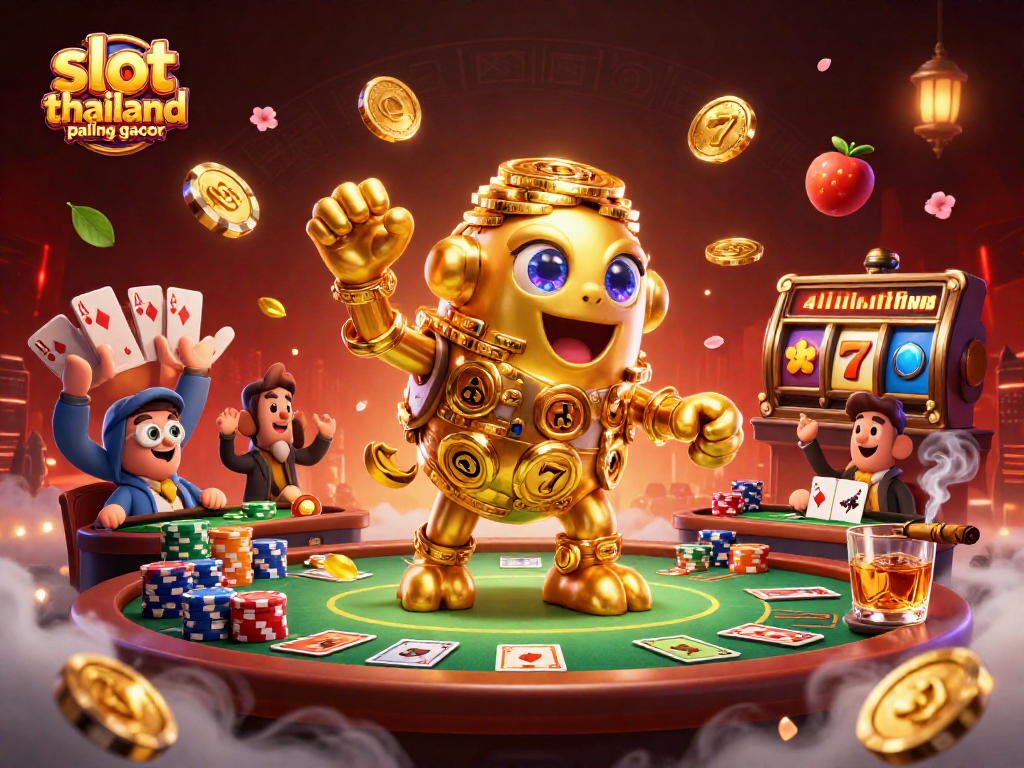Engage with slot thailand paling gacor through vibrant golden golem and poker scene illustration.