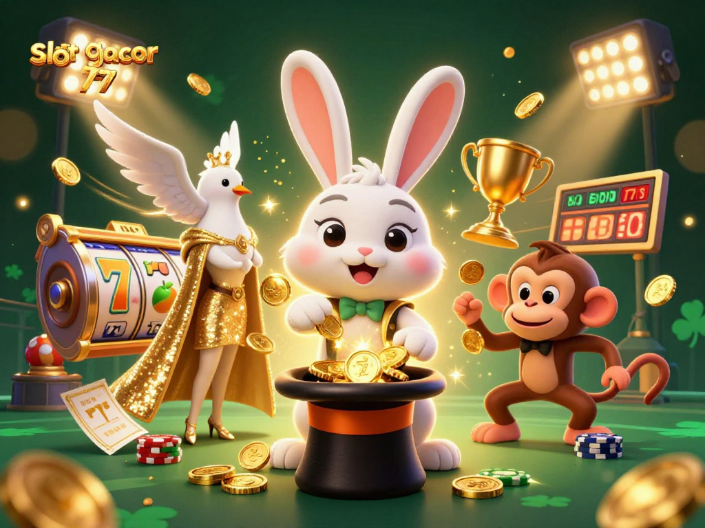 Engage in thrilling gameplay with slot gacor 777 featuring a 3D magician pulling coins and vibrant casino elements.