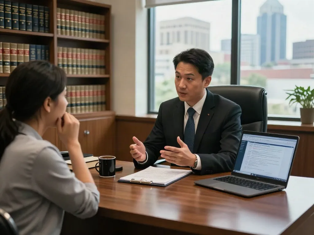 Cherokee County Georgia DUI lawyers reviews consultation in a modern law office with a seasoned attorney and relieved client.