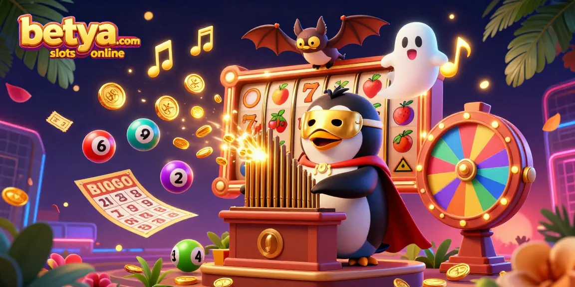 Experience excitement with betya.com slots online, featuring a vibrant penguin and dynamic casino elements.