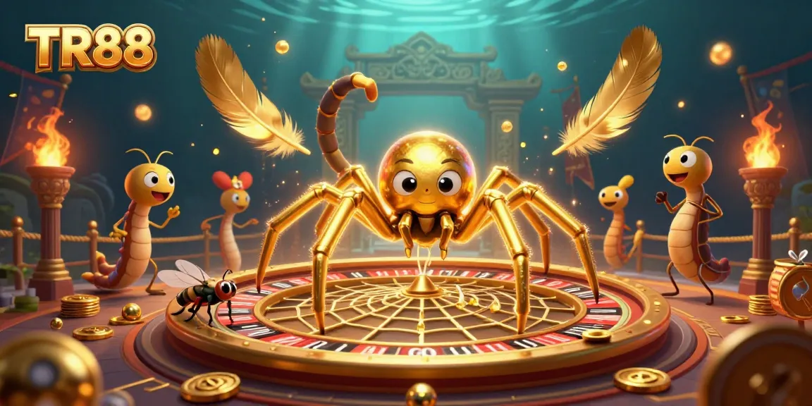 Engage in TR88 excitement with a golden spider spinning a roulette wheel in a vibrant casino scene.
