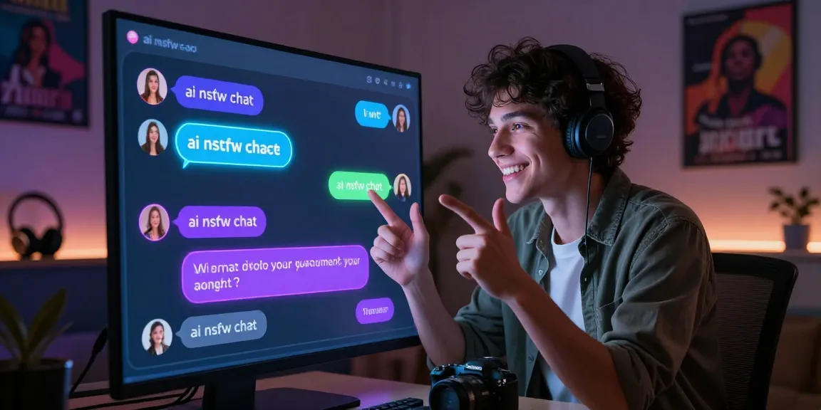 User enjoying a virtual chat with an AI nsfw chat interface, highlighting a playful interaction in a modern digital space.