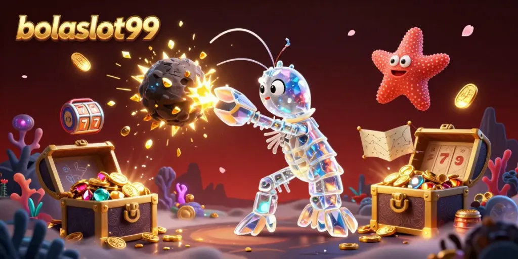 Join the adventure with bolaslot99's animated galactic samurai shrimp and treasures in a vibrant casino-themed world.