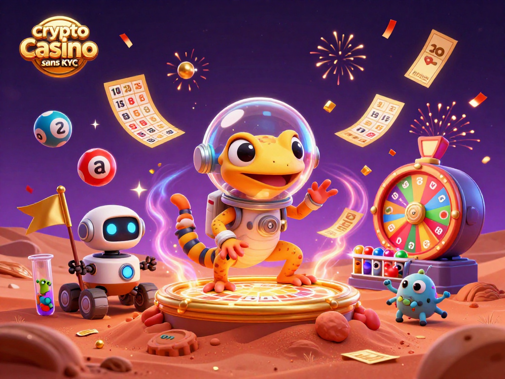 Profitez du crypto casino sans KYC où le gecko martien découvre un casino en or sur Mars.