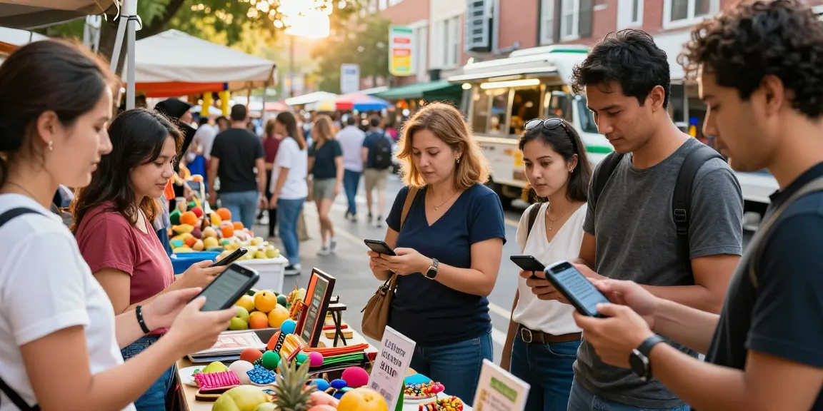 Engaging slot qris payment interactions at a bustling urban market.