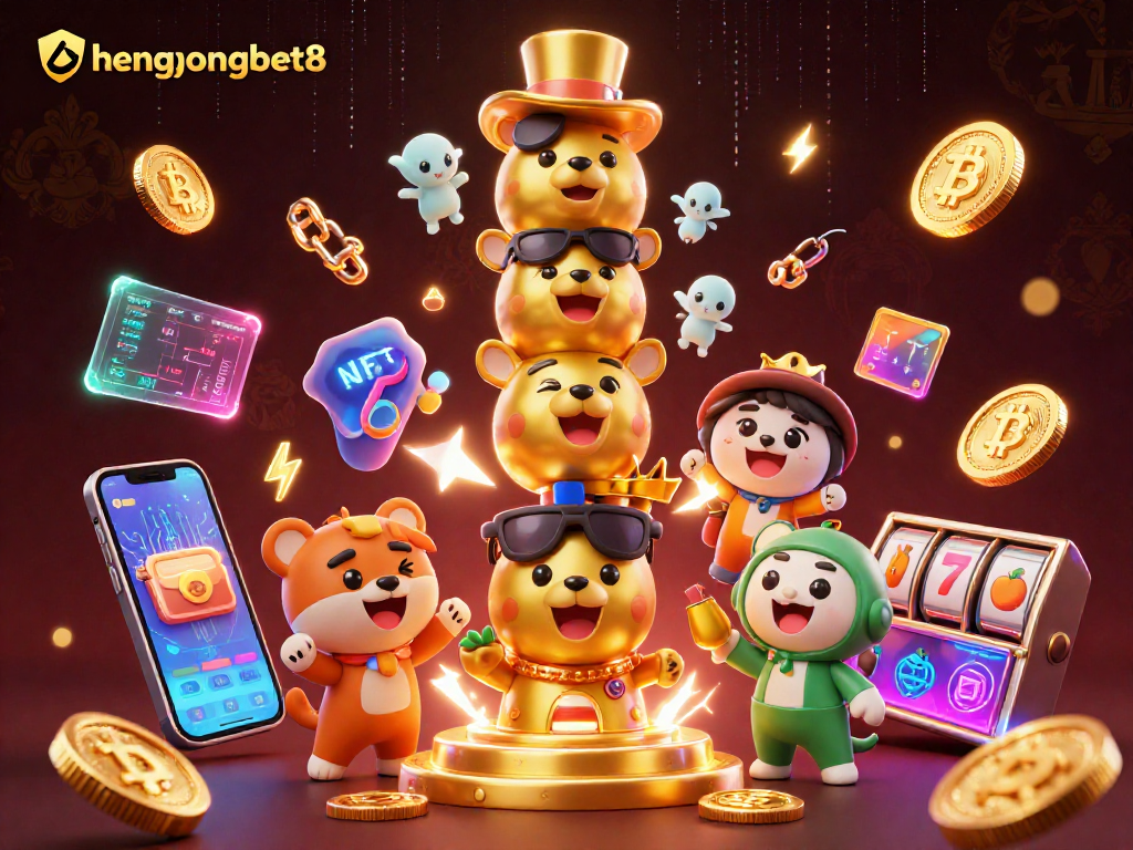 Engage with hengongbet8 in a vibrant casino scene featuring dynamic crypto elements and lively gaming accessories.
