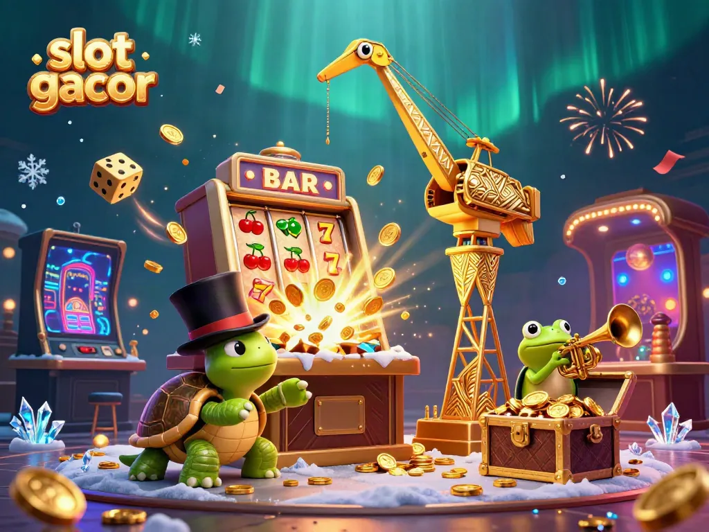 Experience the thrill of slot gacor with a vibrant 3D gaming scene that captures the excitement of jackpot wins.