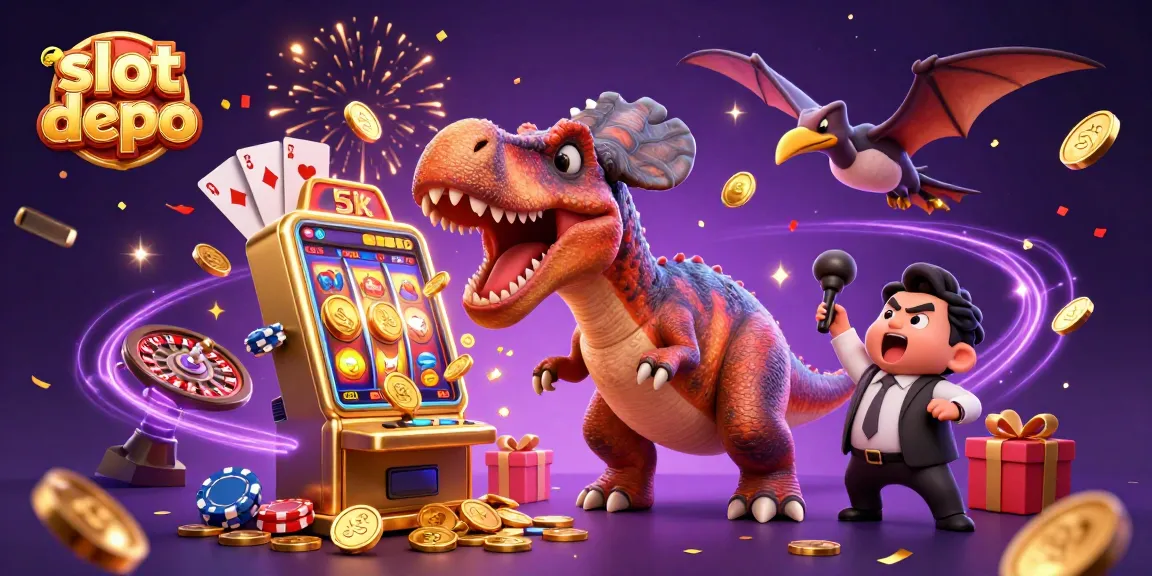 slot depo 5k menghasilkan koin jackpot dari mesin slot oleh karakter main, menyajikan suasana kasino yang meriah