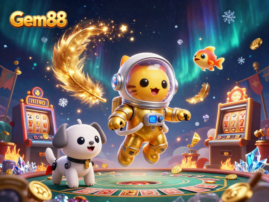 Engage in thrilling gameplay at Gem88, featuring dynamic 3D casino action with colorful characters and vibrant game elements.