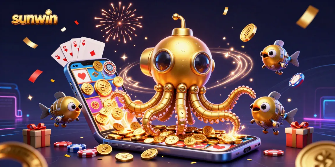 Join the action at sunwin with a golden kraken submarine and celebrating casino elements!