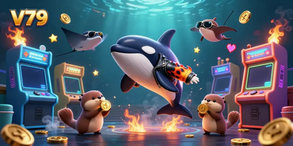 Engage with v79's exciting gaming world featuring a jumping orca, a stingray in aviators, and sea otters with golden coins.