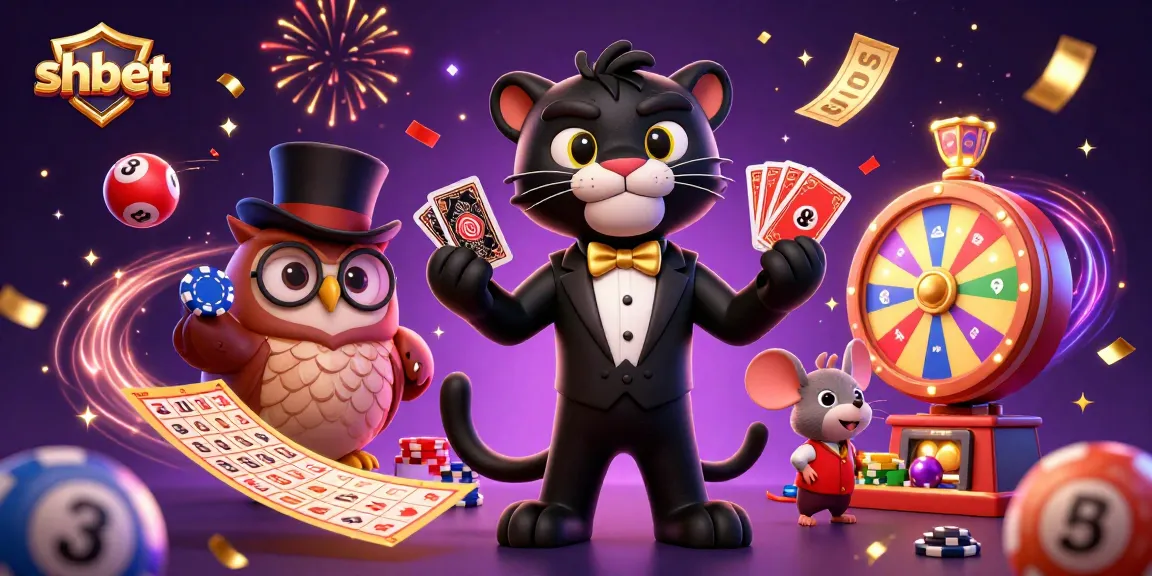 Engage with shbet's vibrant casino scene featuring a stylish panther, wise owl, and lucky mouse.