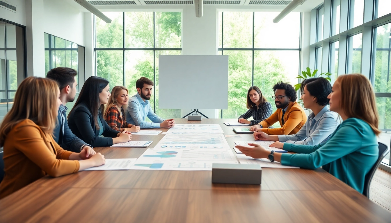 Discussion on climate change levy exemption among diverse professionals in a bright office.
